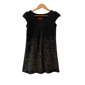 Yellow 96 Size XS Black Cap Sleeve Floral Blouse Top Fuzzy Knit Japanese Brand